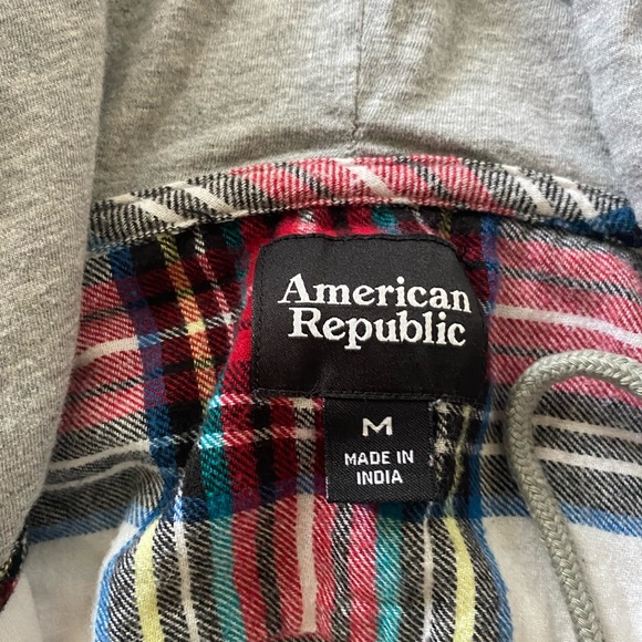 American Republic Red and Grey Flannel Hoodie. Mens SM. - Picture 2 of 2